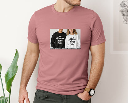 brand:Bella Canvas|color:Heather Mauve|Airplane Mode Funny Travel Pilot Plane Graphic T-Shirt