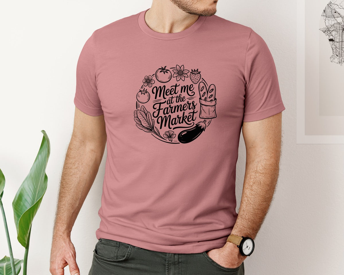 brand:Bella Canvas|color:Heather Mauve|Meet Me At The Farmers Market Summer Graphic T-Shirt