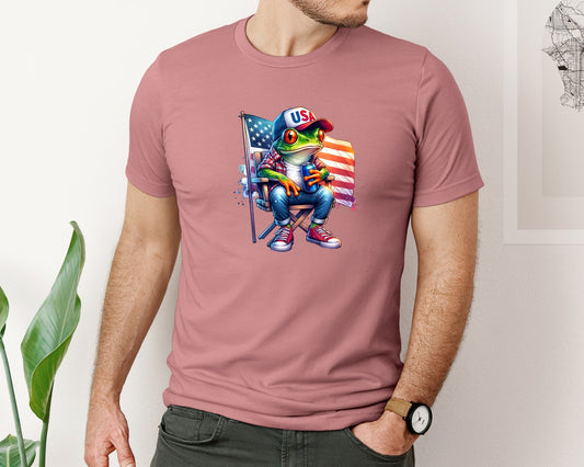 Frog American Flag 4Th Of July Graphic T-Shirt