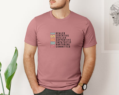 brand:Bella Canvas|color:Heather Mauve|Nurse Nursing Funny Graphic T-Shirt
