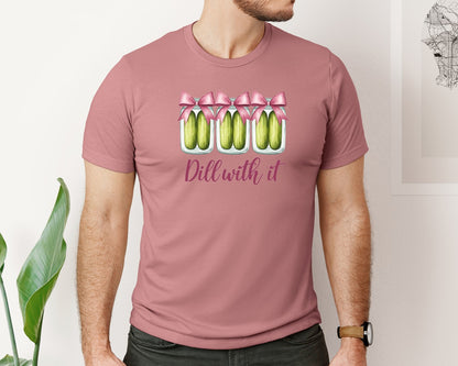 brand:Bella Canvas|color:Heather Mauve|Coquette Dill With It Funny Pickle Graphic T-Shirt
