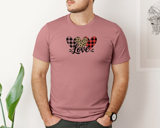 Leopard Buffalo Plaid Heart Graphic T-Shirt