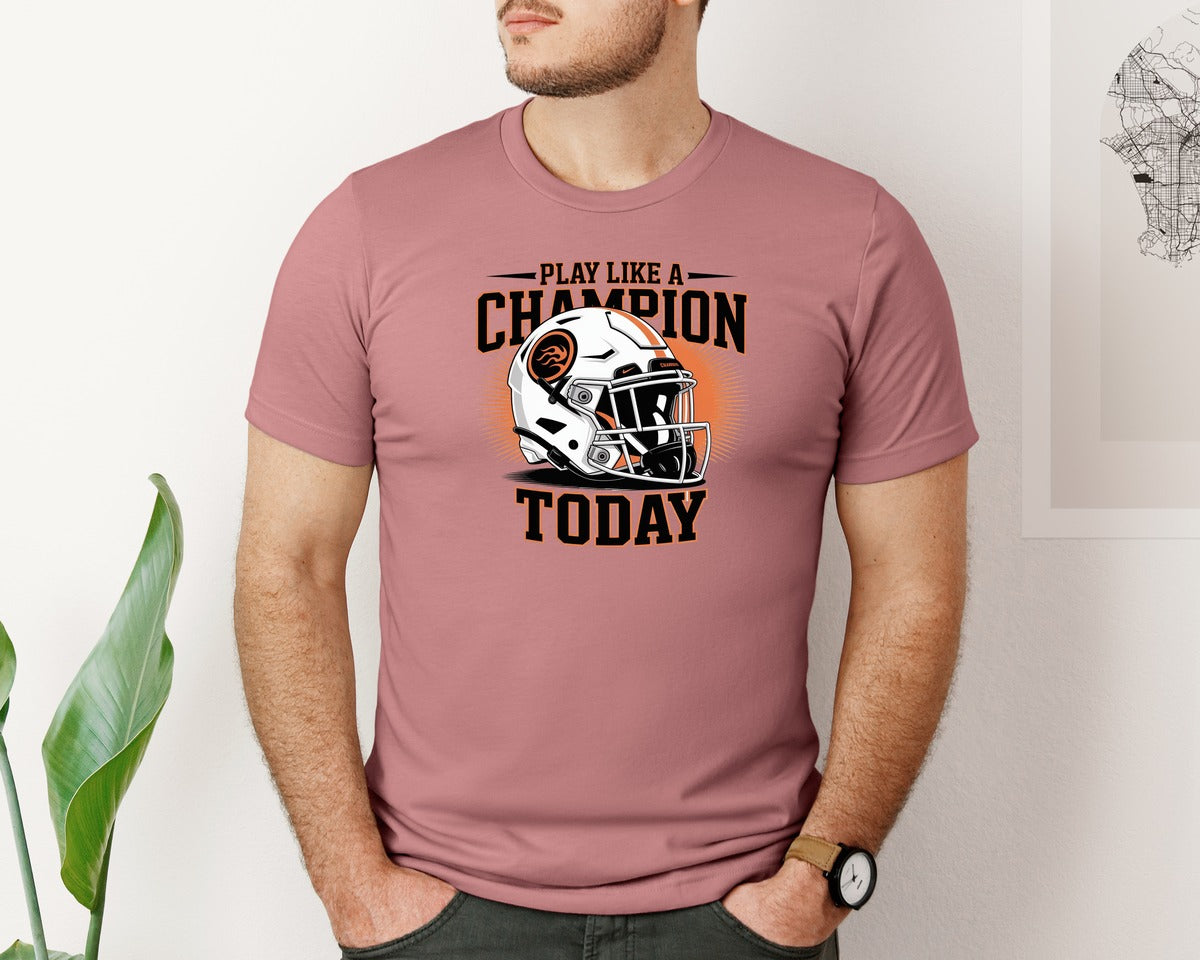 brand:Bella Canvas|color:Heather Mauve|Play Like A Champion Today Motivat Graphic T-Shirt