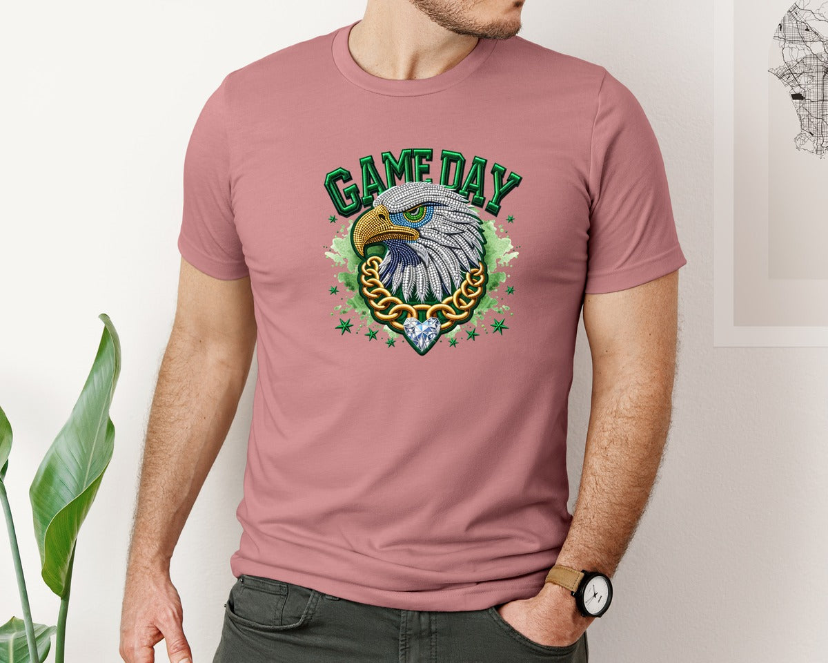 brand:Bella Canvas|color:Heather Mauve|Green Mascot Eagles Game Day Graphic T-Shirt