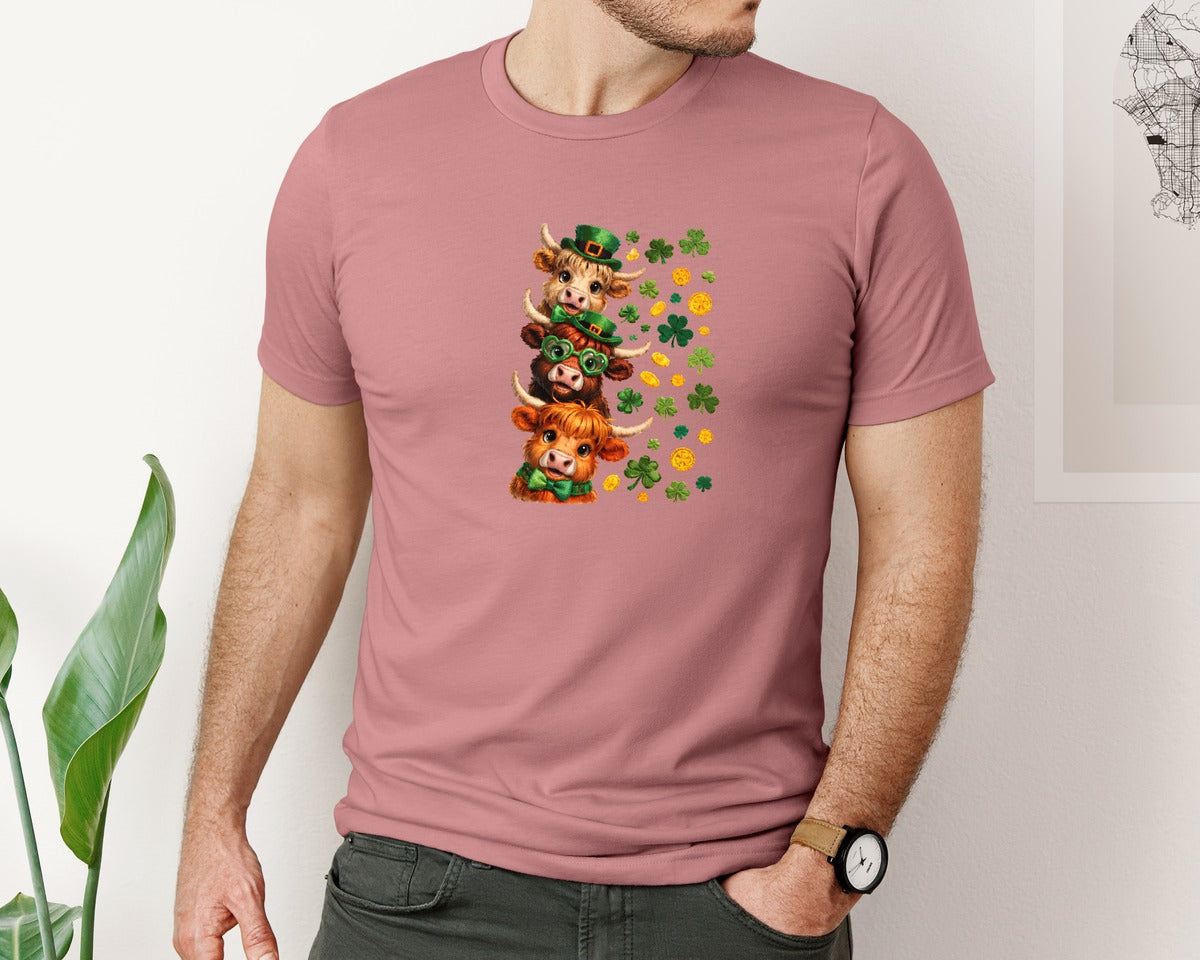 brand:Bella Canvas|color:Heather Mauve|St Patricks Day Highland Cow 65 Graphic T-Shirt