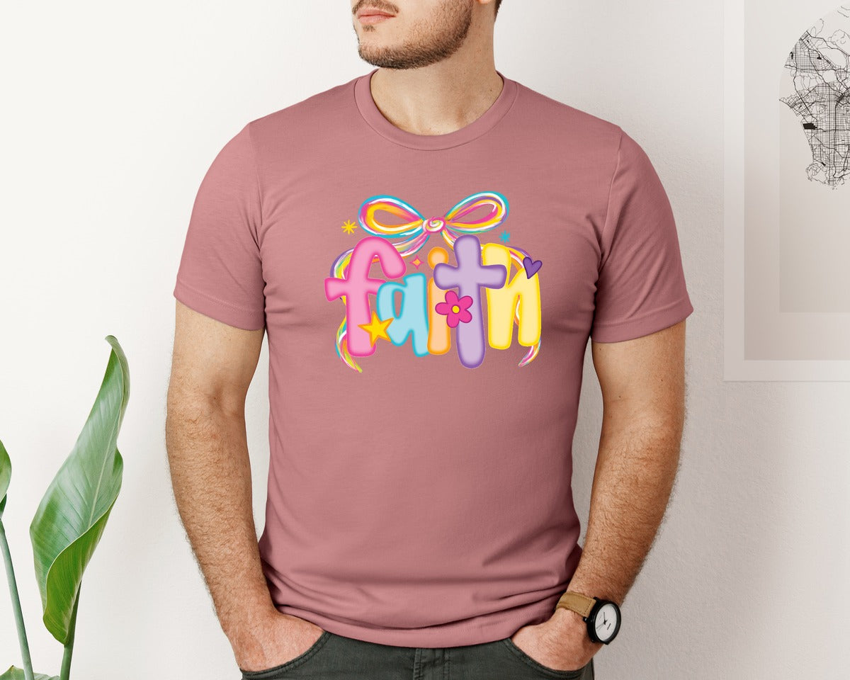 brand:Bella Canvas|color:Heather Mauve|Trendy Preppy Faith Neon Faith Graphic T-Shirt