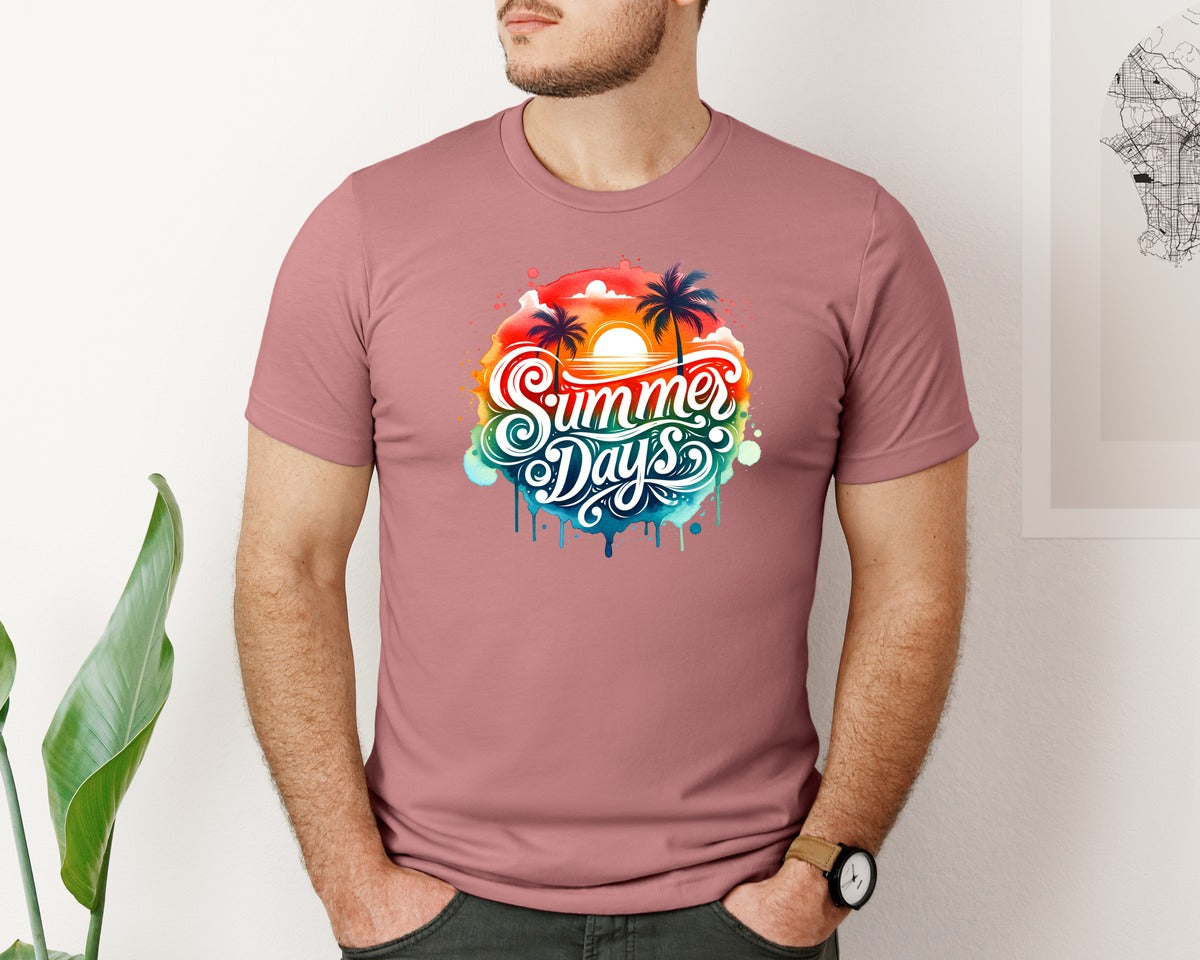 brand:Bella Canvas|color:Heather Mauve|Colorful Ocean Beach Summer Days Graphic T-Shirt