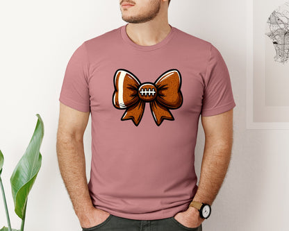 brand:Bella Canvas|color:Heather Mauve|Football Bow Sports Cheer Bow Graphic T-Shirt