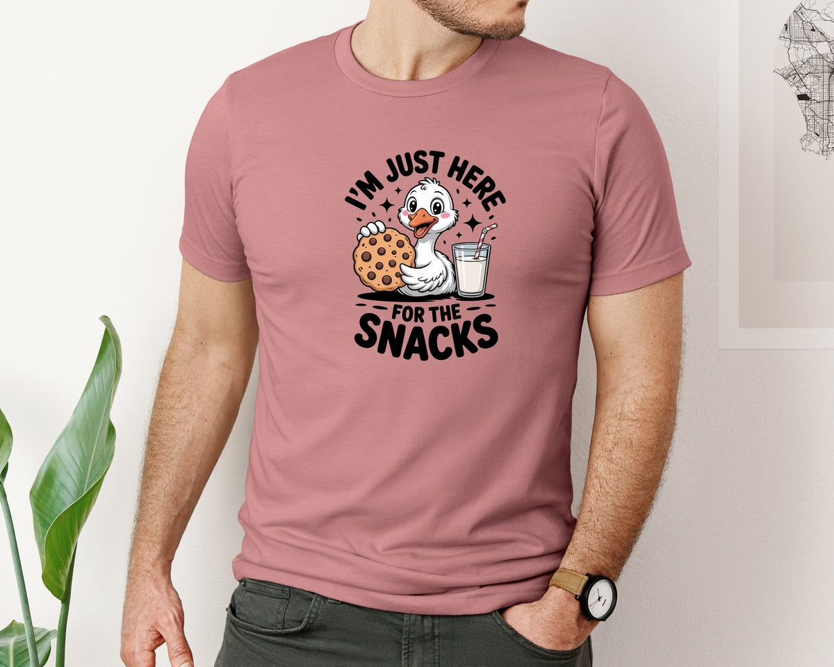 brand:Bella Canvas|color:Heather Mauve|Im Just Here For The Snacks T Shirt Graphic T-Shirt