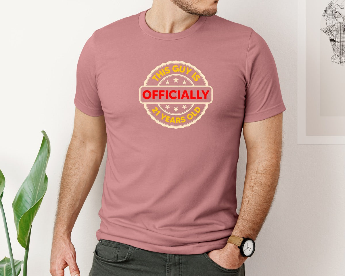 brand:Bella Canvas|color:Heather Mauve|Officially 21 Years Old Birthday Graphic T-Shirt