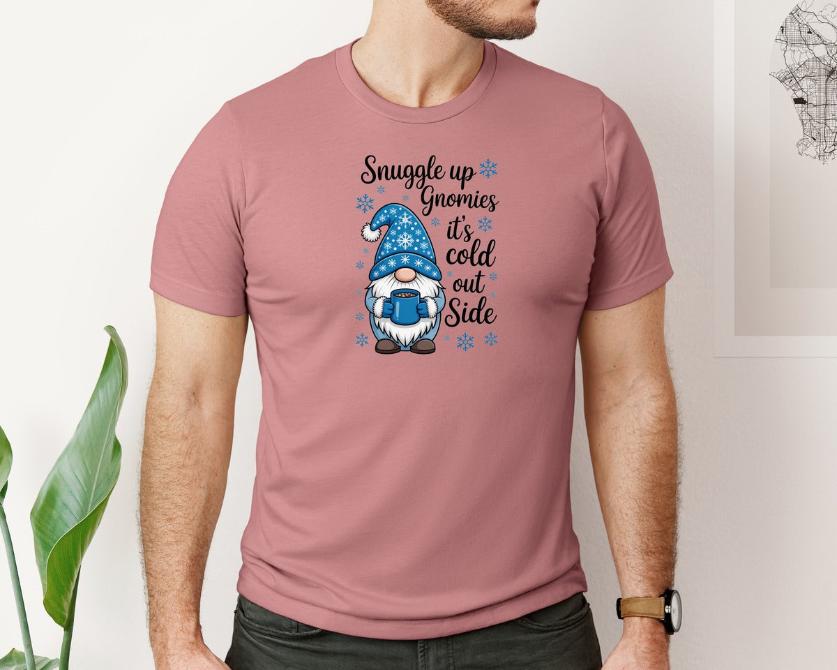 brand:Bella Canvas|color:Heather Mauve|Snuggle Up Gnomies Gnome Winter Graphic T-Shirt