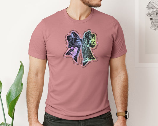 Neon Spooky Season Coquette Bow Graphic T-Shirt