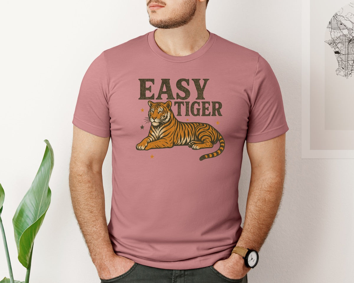 brand:Bella Canvas|color:Heather Mauve|Retro Easy Tiger Graphic T-Shirt