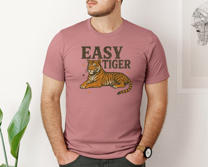 brand:Bella Canvas|color:Heather Mauve|Retro Easy Tiger Graphic T-Shirt