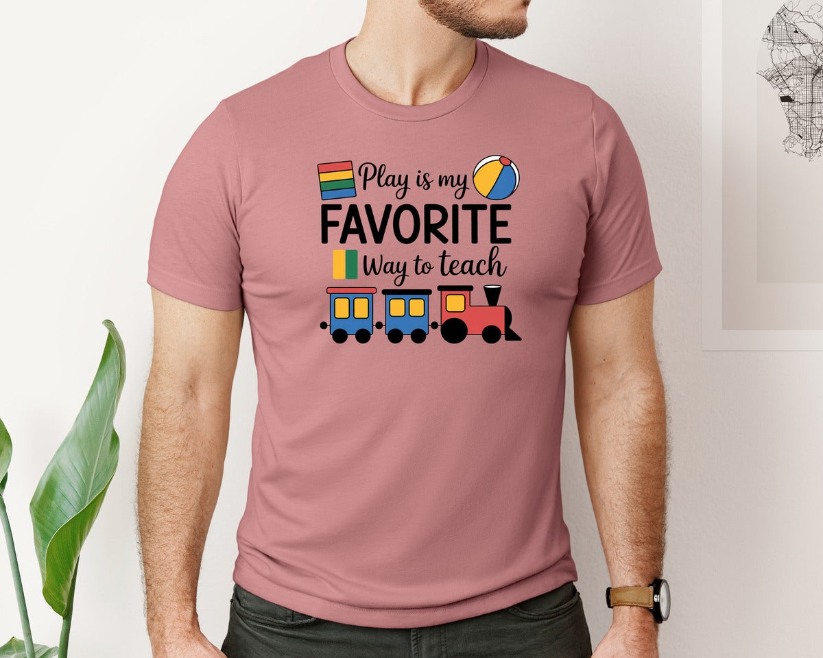 brand:Bella Canvas|color:Heather Mauve|Speech Therapy Tee Play Is My Favorite Graphic T-Shirt