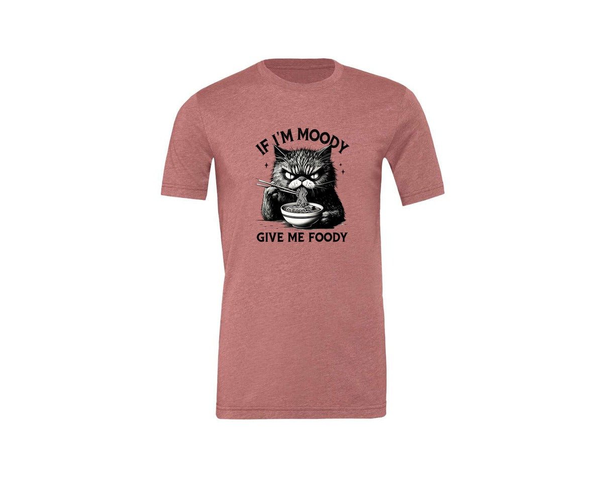 brand:Generic|color:Heather Mauve|Funny Sarcastic Cat Ramen If Im Moody Graphic T-Shirt