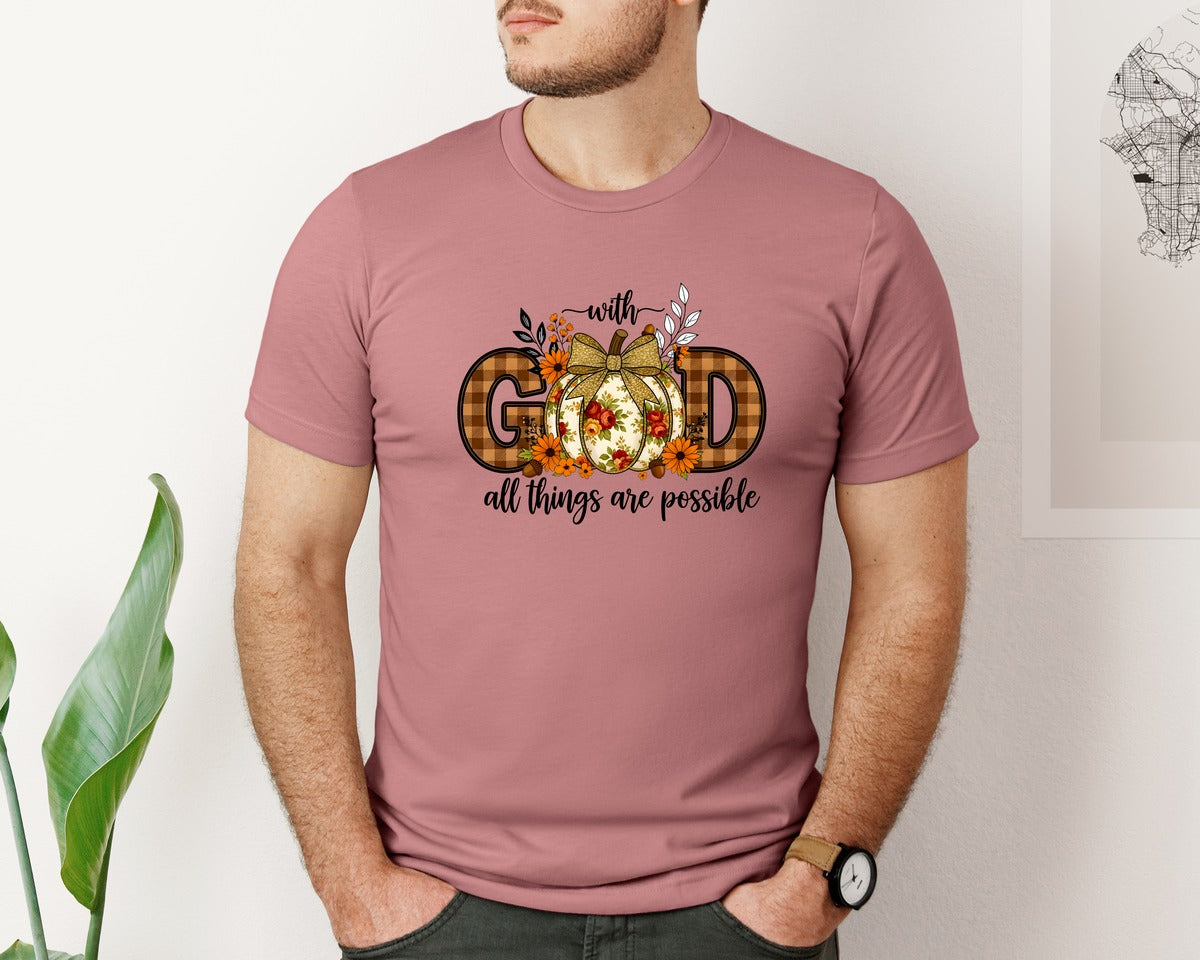 brand:Bella Canvas|color:Heather Mauve|Floral Fall Christian Boho Pumpkin Graphic T-Shirt
