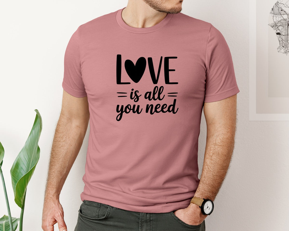 brand:Bella Canvas|color:Heather Mauve|Love Is All You Need 3 Graphic T-Shirt