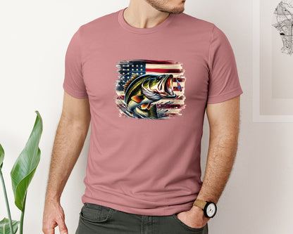 brand:Bella Canvas|color:Heather Mauve|Usa Patriotic Bass Fishing American Graphic T-Shirt
