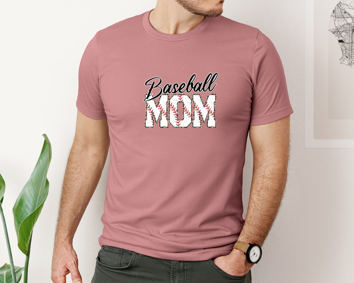 brand:Bella Canvas|color:Heather Mauve|Baseball Mom Retro Leopard Mom Graphic T-Shirt