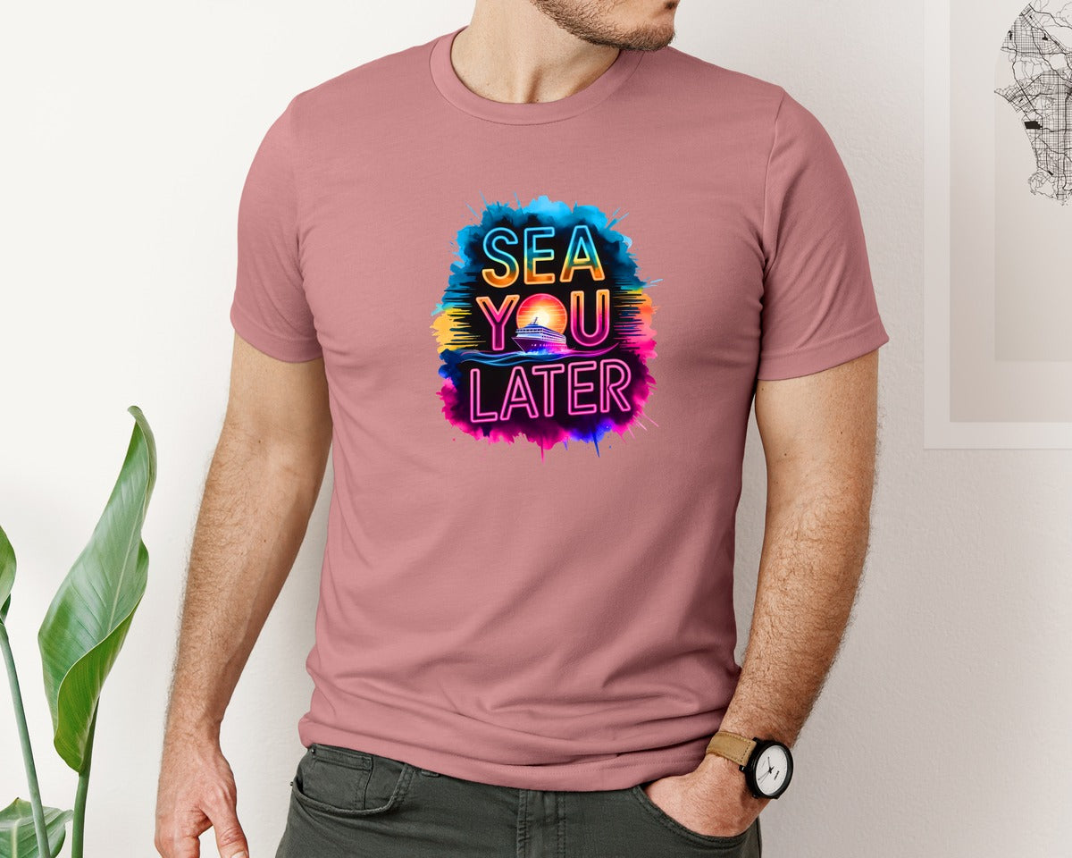 brand:Bella Canvas|color:Heather Mauve|Sea You Later Cruise Ship Graphic T-Shirt