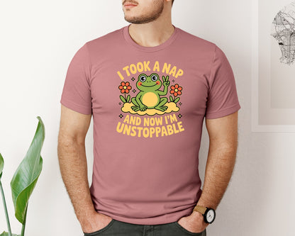 brand:Bella Canvas|color:Heather Mauve|I Took A Nap Unstoppable Frog Ment Graphic T-Shirt