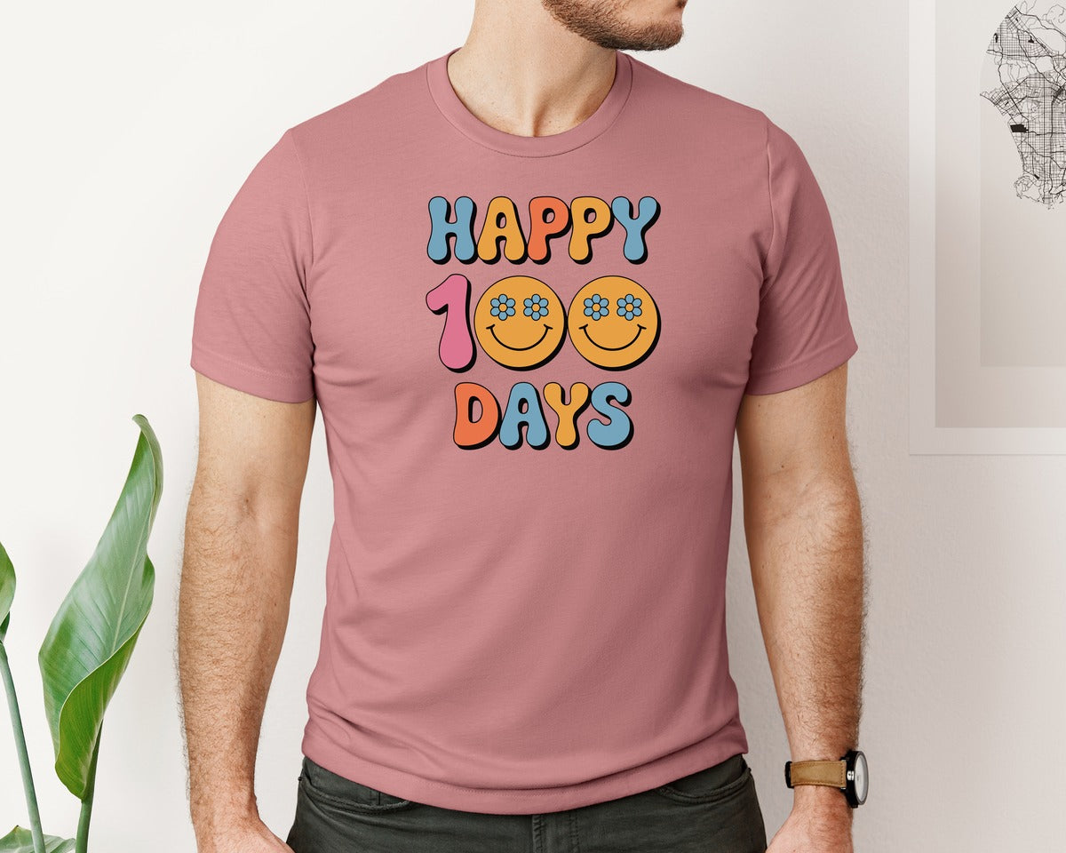brand:Bella Canvas|color:Heather Mauve|Happy 100 Days School Design Graphic T-Shirt