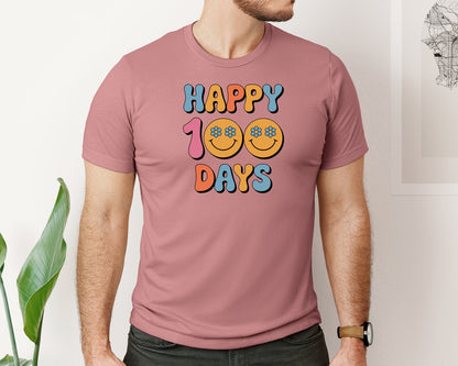 brand:Bella Canvas|color:Heather Mauve|Happy 100 Days School Design Graphic T-Shirt