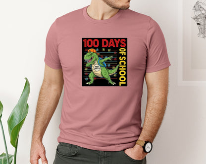 brand:Bella Canvas|color:Heather Mauve|100 Days Of School Dino 2 Graphic T-Shirt