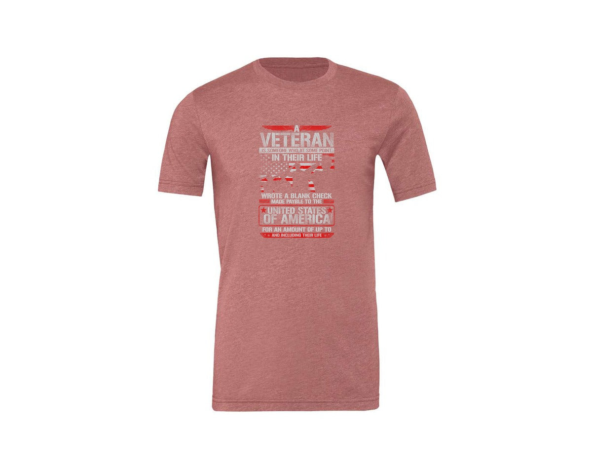 brand:Generic|color:Heather Mauve|Veteran Wrote Blank Check T Graphic T-Shirt