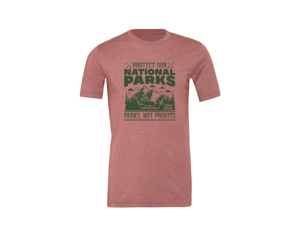 brand:Generic|color:Heather Mauve|Protect Our National Parks Defund Doge 2 Graphic T-Shirt
