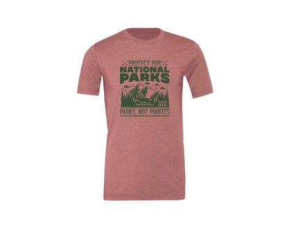 brand:Generic|color:Heather Mauve|Protect Our National Parks Defund Doge 2 Graphic T-Shirt