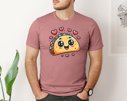 brand:Bella Canvas|color:Heather Mauve|Cute Taco Love Hearts Happy Food Graphic T-Shirt