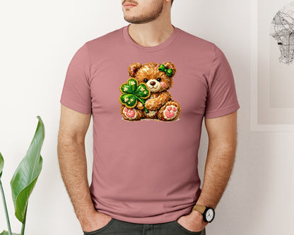 brand:Bella Canvas|color:Heather Mauve|Oil Paint Shamrock Bear Graphic T-Shirt
