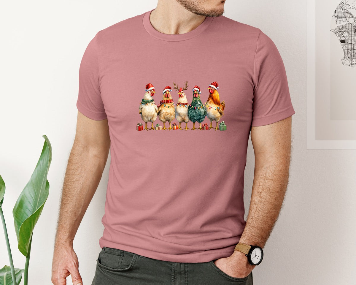 brand:Bella Canvas|color:Heather Mauve|Christmas Chicken Farm Animals 39 Graphic T-Shirt