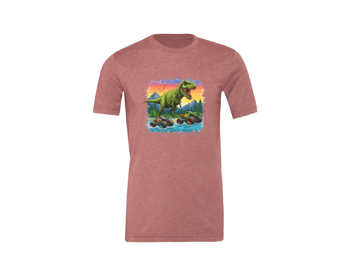 brand:Generic|color:Heather Mauve|Dinosaur Monster Truck T Rex Graphic T-Shirt