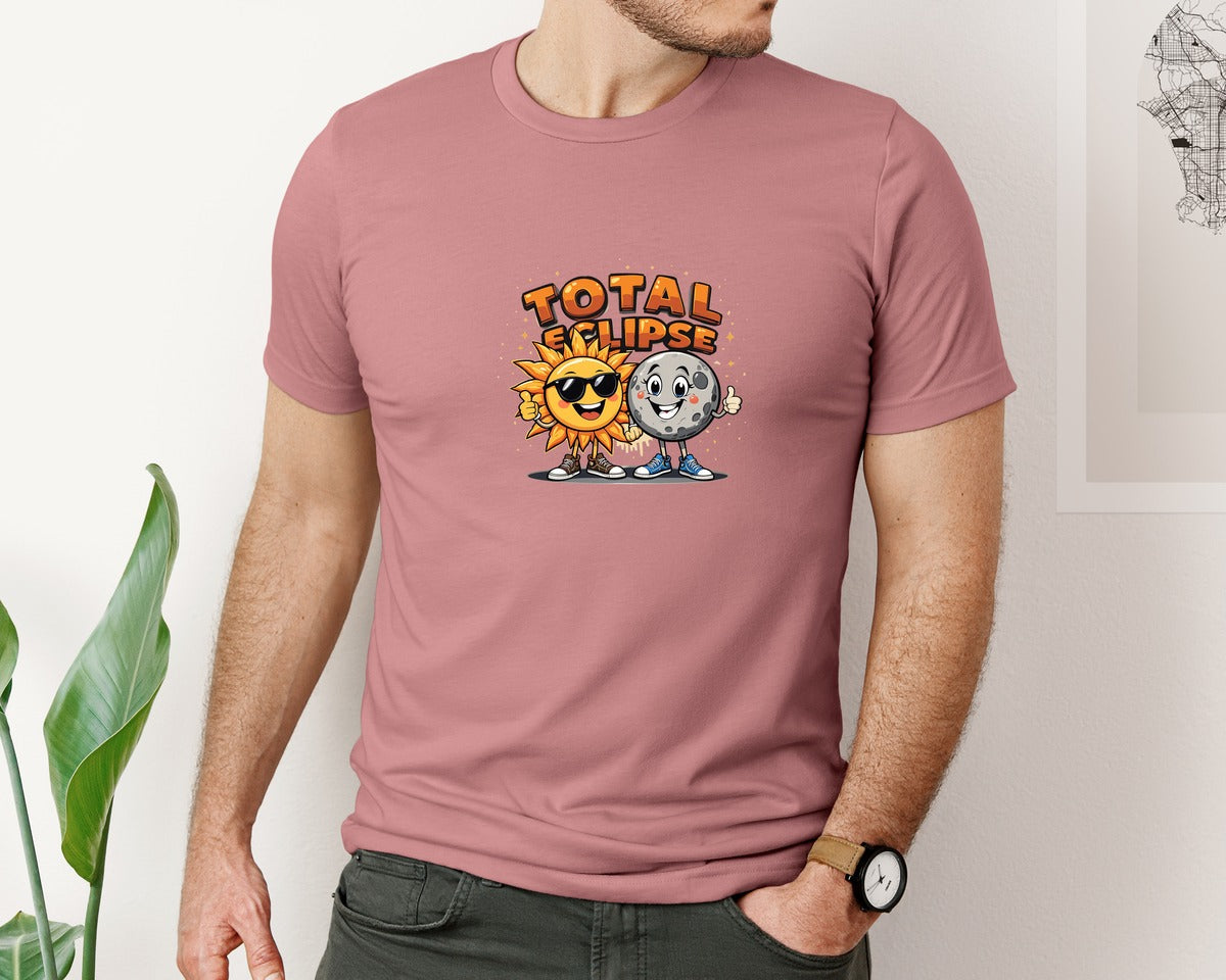 brand:Bella Canvas|color:Heather Mauve|Eclipse Cartoon T Shirt Design Graphic T-Shirt