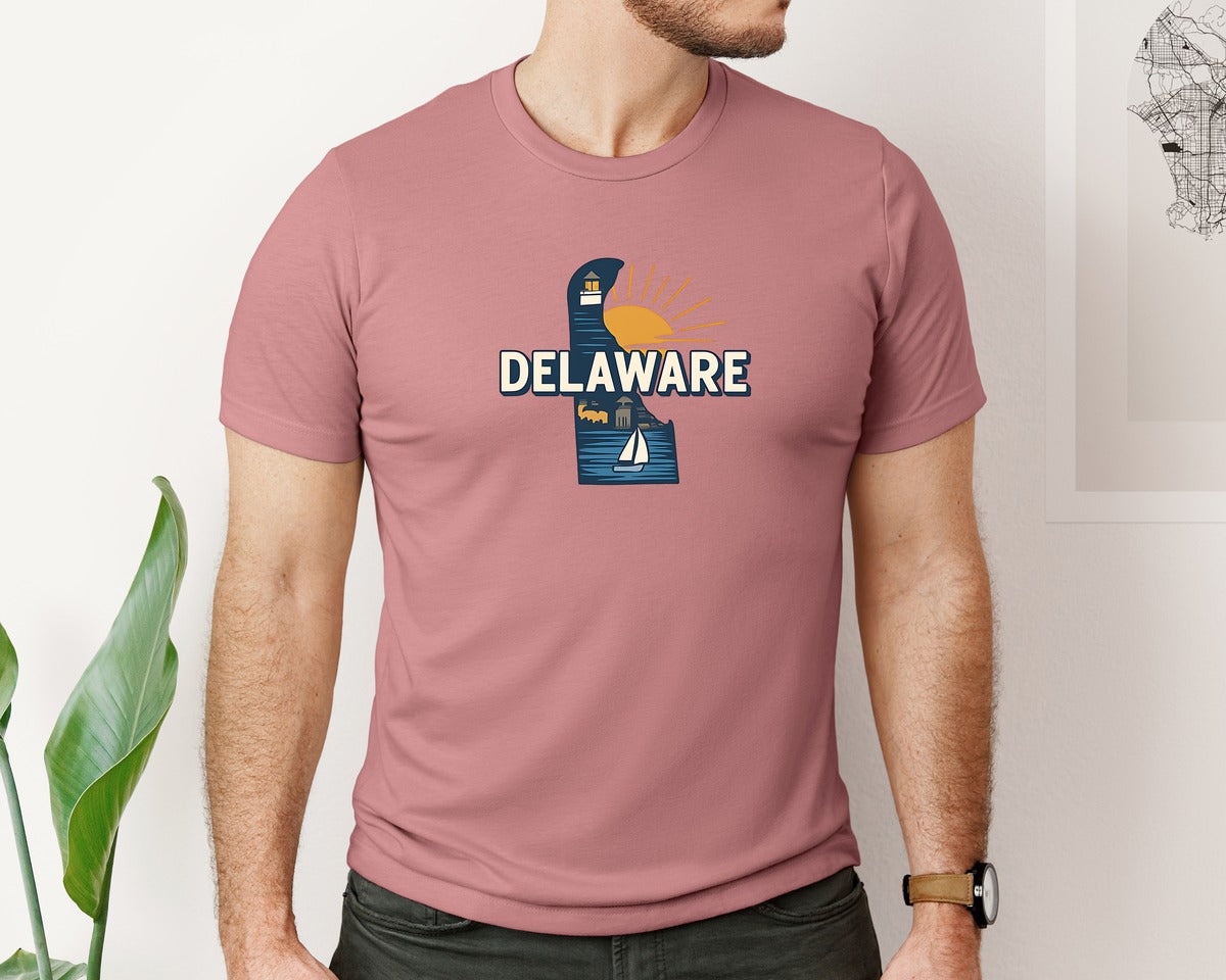 brand:Bella Canvas|color:Heather Mauve|Delaware State Map 2 Graphic T-Shirt