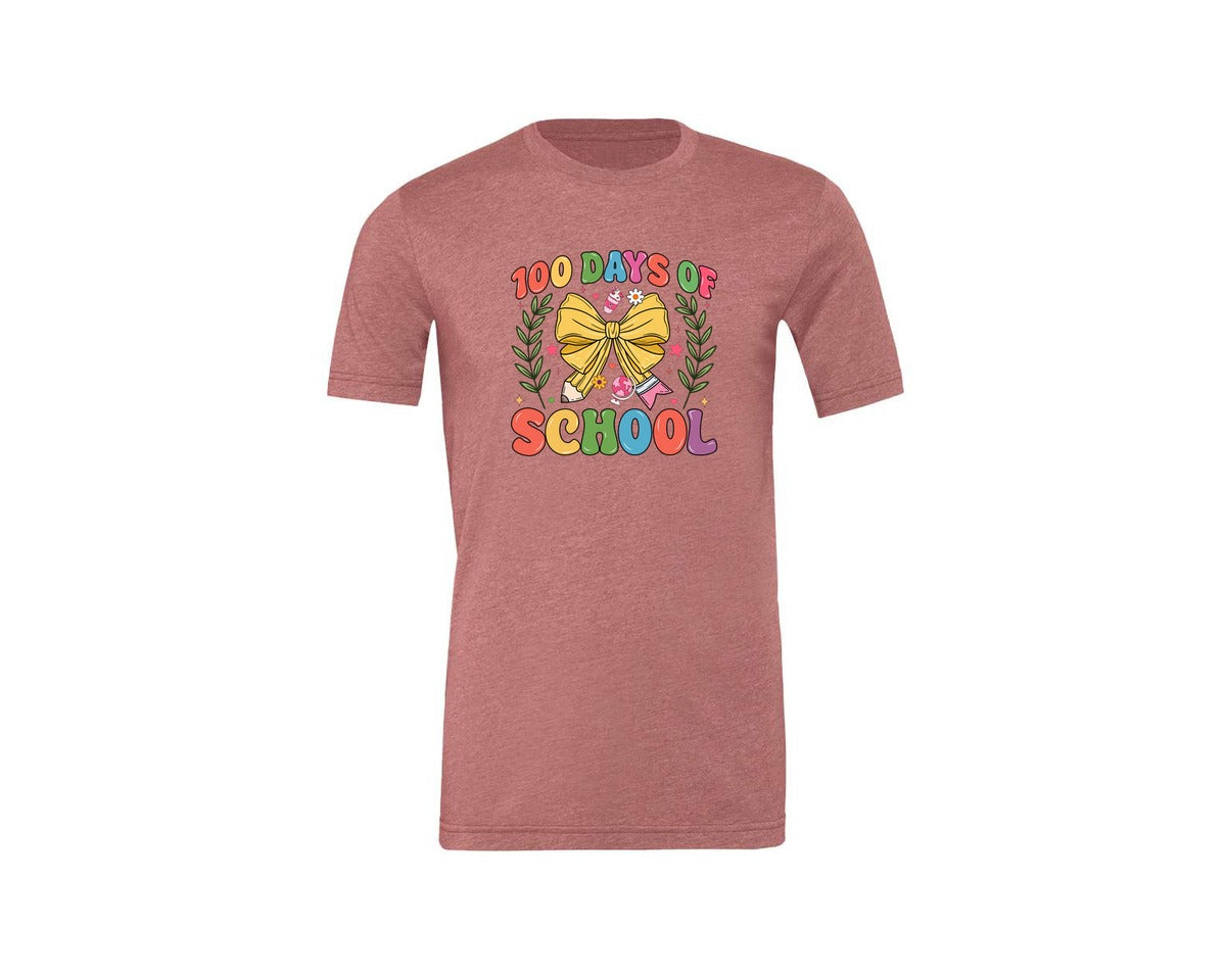 brand:Generic|color:Heather Mauve|100 Days Of School Coquette 38 Graphic T-Shirt