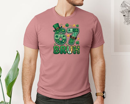 brand:Bella Canvas|color:Heather Mauve|67 Bruh Viral Meme St Patricks Graphic T-Shirt