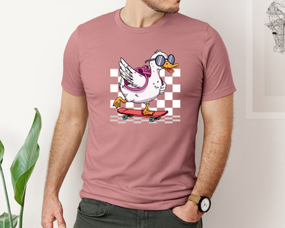 brand:Bella Canvas|color:Heather Mauve|Funny Back To School Skateboard Goose Graphic T-Shirt