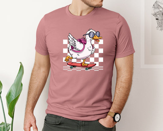 Funny Back To School Skateboard Goose Graphic T-Shirt