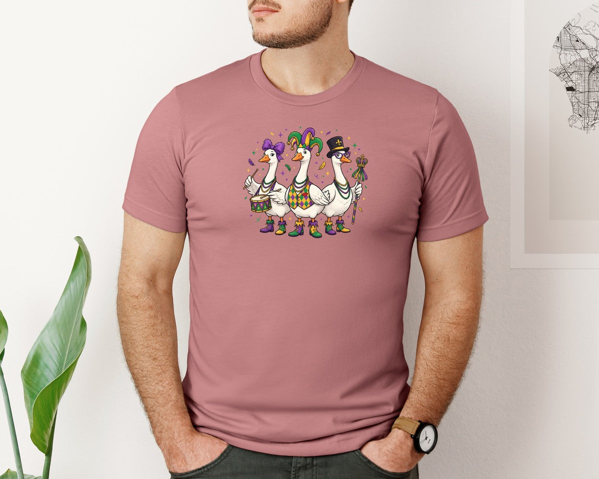 brand:Bella Canvas|color:Heather Mauve|Mardi Gras Goose 3 Graphic T-Shirt