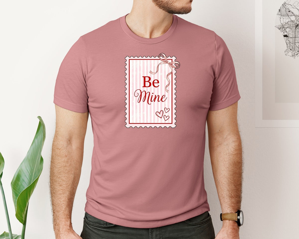 brand:Bella Canvas|color:Heather Mauve|Be Mine Valentine Stamp Graphic T-Shirt