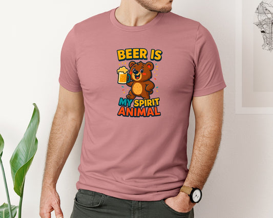 Beer Is My Spirit Animal Funny Bear Graphic T-Shirt