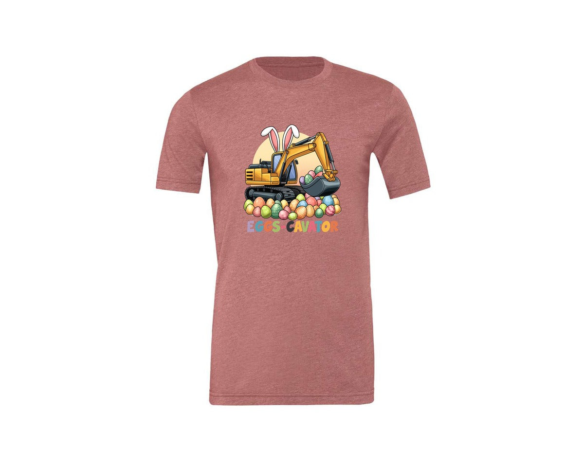 brand:Generic|color:Heather Mauve|Eggs Cavator Easter Excavator 2 Graphic T-Shirt