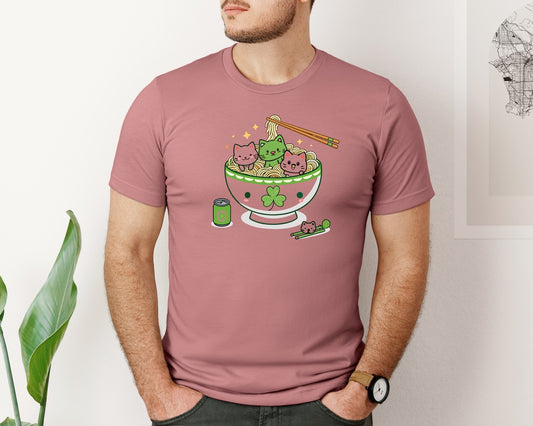 Lucky Ramen Cat St Patricks Day Graphic T-Shirt