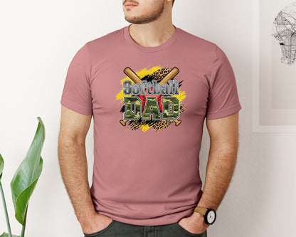 brand:Bella Canvas|color:Heather Mauve|Softball Dad Mom Camo Leopard Graphic T-Shirt