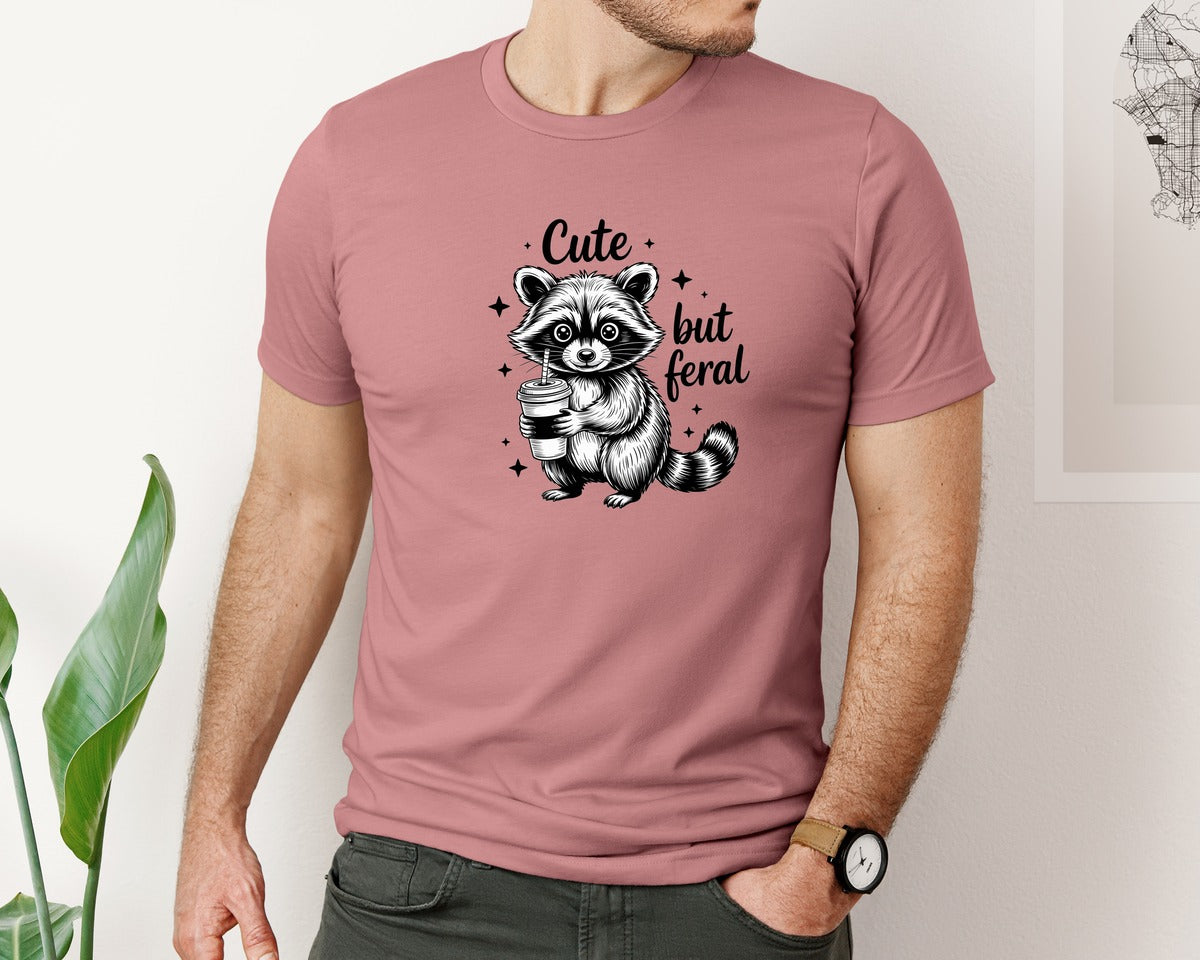 brand:Bella Canvas|color:Heather Mauve|Cute But Feral Funny 2 Graphic T-Shirt
