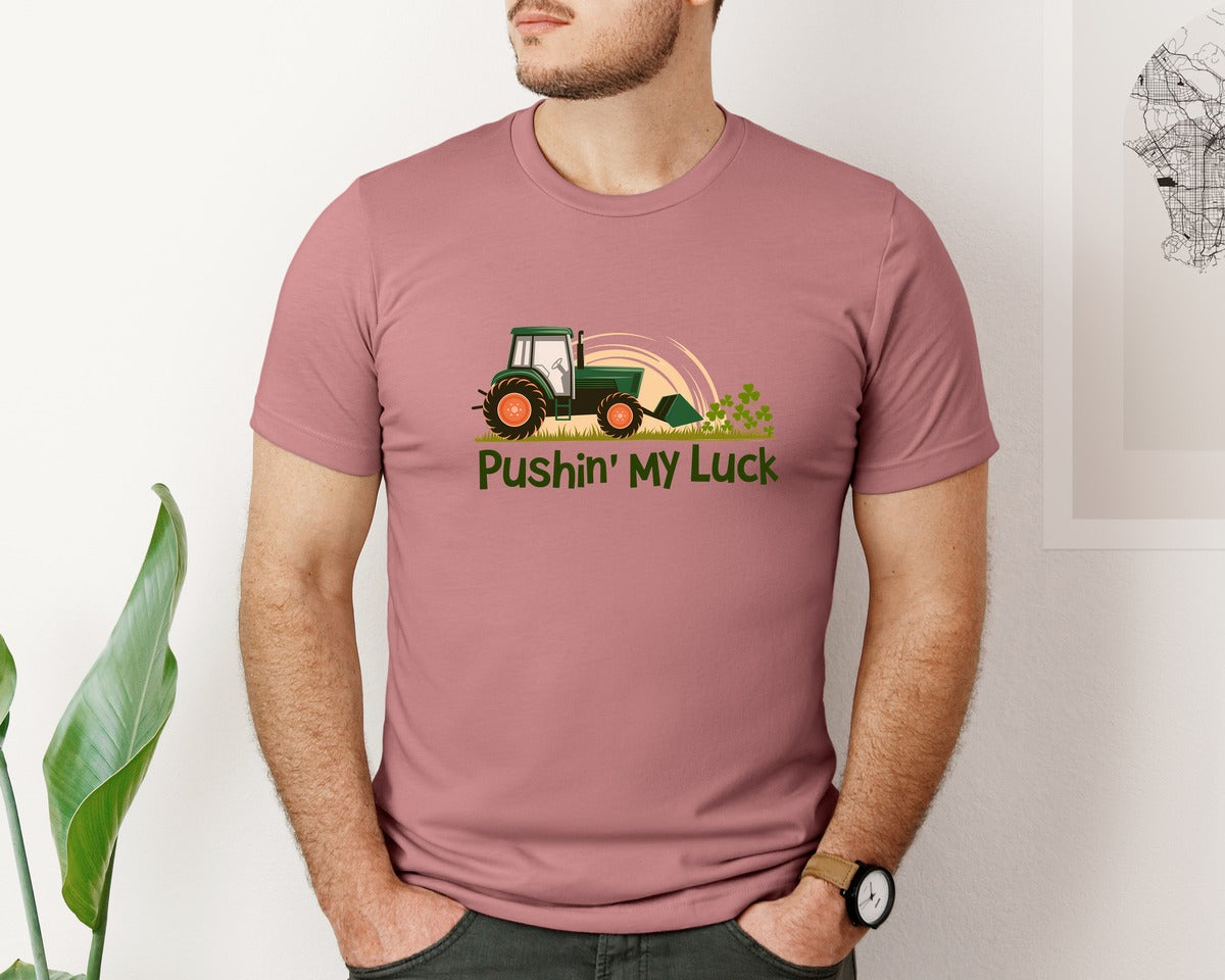 brand:Bella Canvas|color:Heather Mauve|Pushin My Luck St Patricks Day 4 Graphic T-Shirt